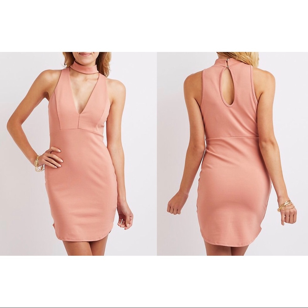 Charlotte Russe Light Pink Bodycon Mock Neck Dress